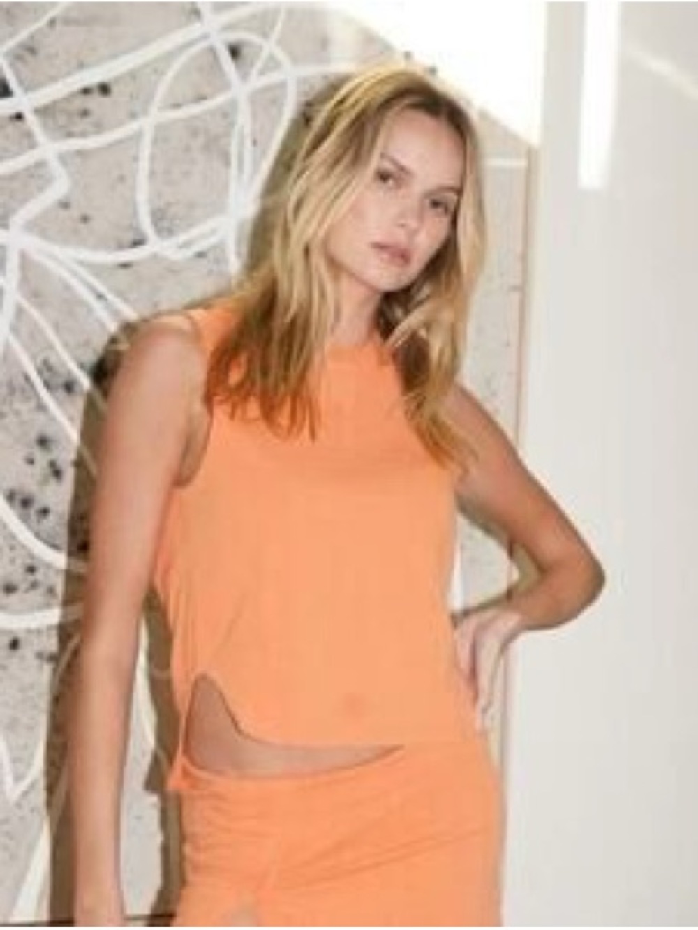LNA Curved Cotton Tank Top in Orange